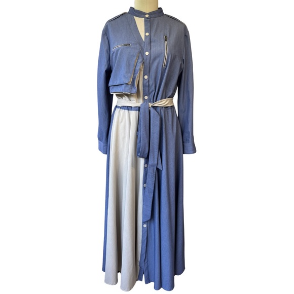 Jump Dresses & Skirts - JUMP EUC Lightweight Blue Denim and Creamy Gray Utility Style Colorblock Dress